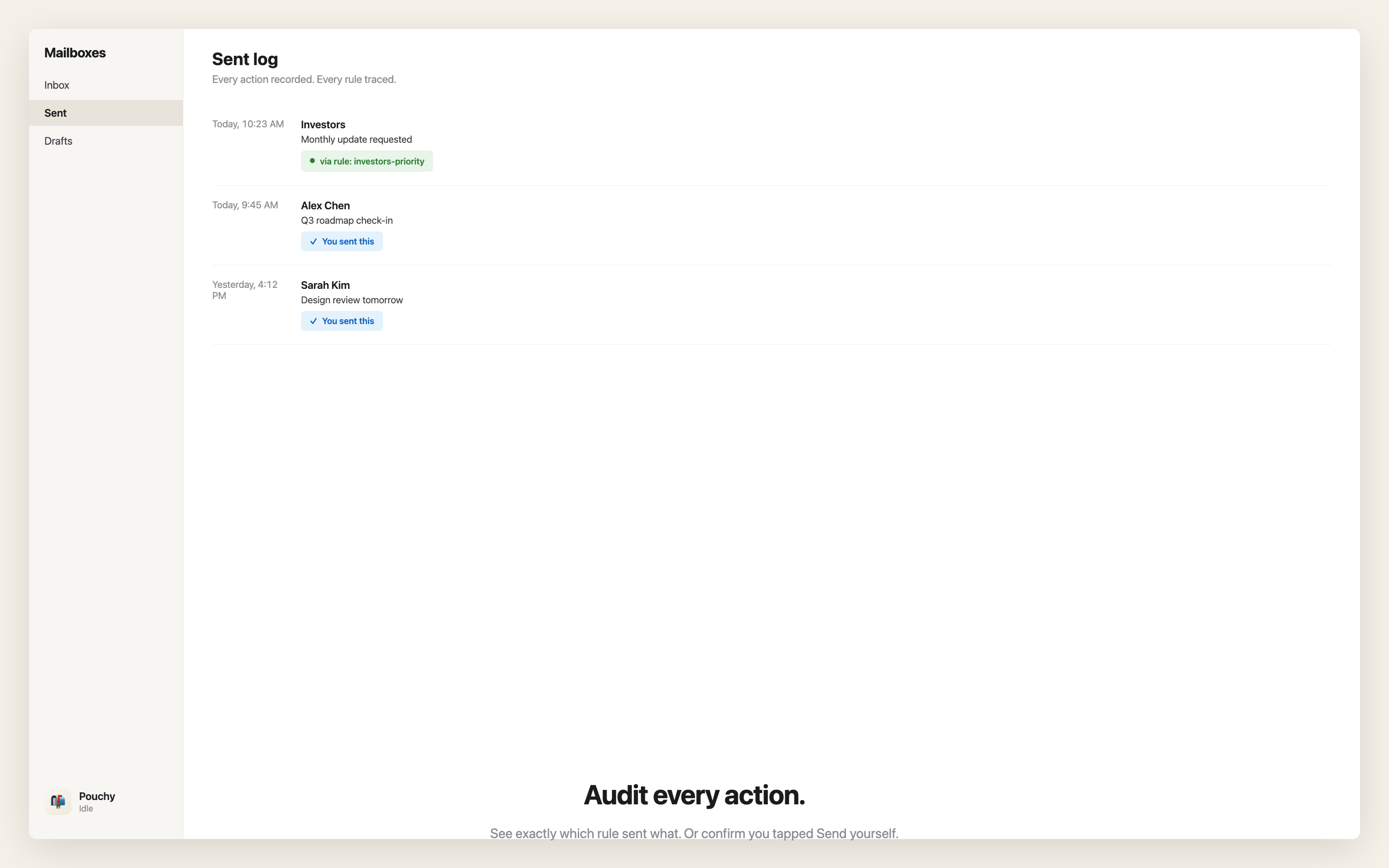 MailCue sending — 30-second undo countdown ring visible